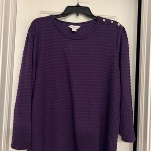 Liz Claiborne Deep Purple Ribbed 3/4 Sleeve Top